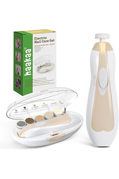 Haakaa مجموعة مبرد أظافر كهربائي للأطفال مع ضوء LED، مقص أظافر للأطفال حديثي ...