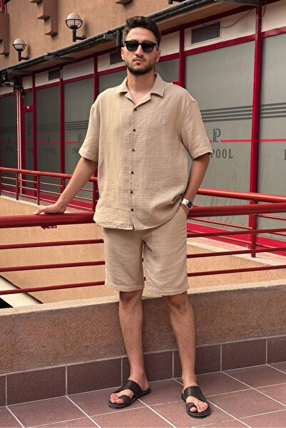 inpool Male, Apash Collar, Summer, 100% Cotton, Muslin Weaving, Top-Down Suit G14-303