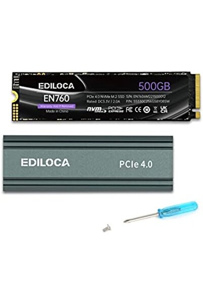 Generic Ediloca EN760 SSD with Heatsink 500GB PCIe Gen4, NVMe M.2 2280, 3D NAND TLC, Up to 4800MB/s, Interna