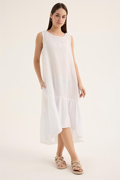 HomeStore Λινό Αμάνικο Φόρεμα