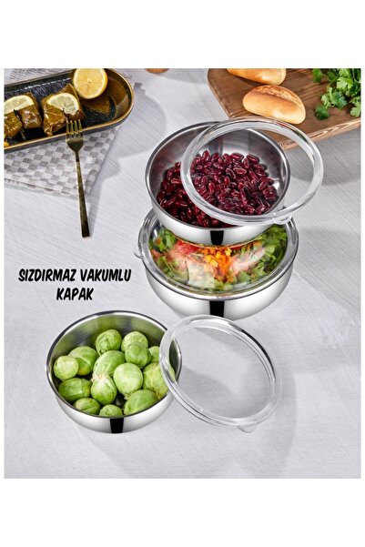 BİMOTE 3-Piece Stainless Steel Storage Container with Vacuum Lid