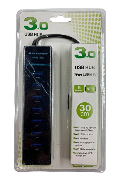 GENERAL موزع USB 3.0 متعدد جهات الاتصال، 7 منافذ، كمبيوتر شخصي عالي الكفاءة، أسود