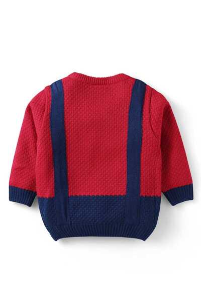 Babyhug Knit Full Sleeves Pullover Sweater With Bow Applique - Red