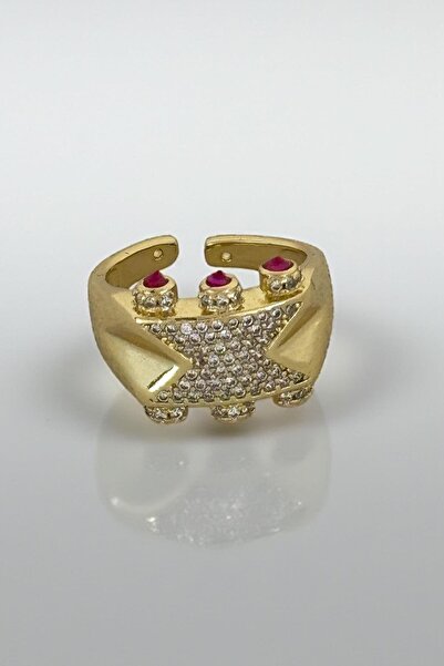 TAKIŞTIR Gold Color Stone Detailed Adjustable Ysx Ring
