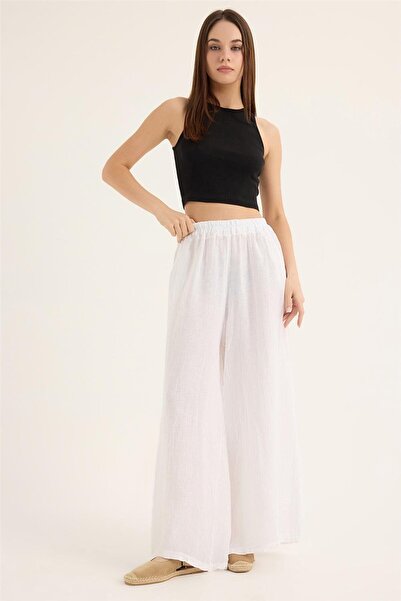 HomeStore Λινό παντελόνι φαρδιά κοπή