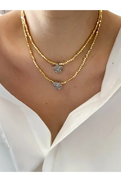 CHARMLUCKY Zircon Stone Heart-Star Cube Combination Necklace
