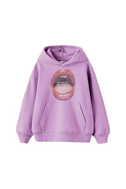 Bak Moda Love Your Self Εκτυπωμένη Oversize Unisex Μωβ Φούτερ