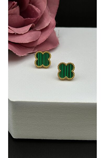 SK aksesuar Green Clover Model Steel Earrings