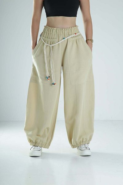 COCOPELLI Design Linen Light Green Baggy Trousers