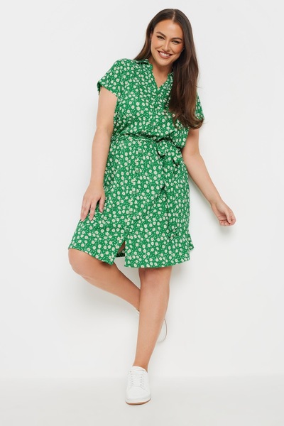 Stil Diva Plus Size Polo Neck Short Sleeve Floral Print Button Detail Belted Dress 303328