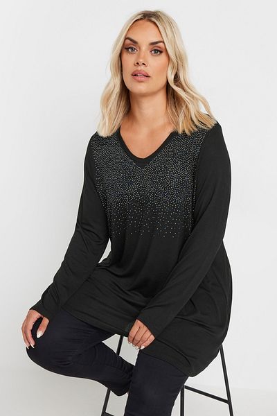 Stil Diva Plus Size V-Neck Stone Embroidered Long Sleeve Blouse 302899