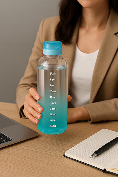 İnterlife Glass Water Bottle Borosilicate Water Bottle with Clock 700 ml