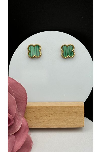 SK aksesuar Green Clover Model Steel Earrings