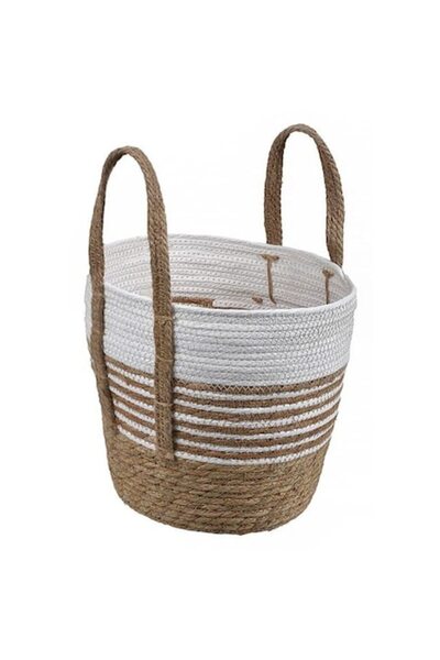 CXN Cos Impletit Ecru Bej cu Dungi & Manere Ø28x28cm