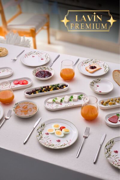 YzHome 14 Piece Porcelain Breakfast Set for 6 People Breakfast Presentation Set Plate Plate