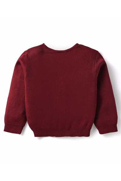 Babyhug Knitted Full Sleeves Front Open Solid Color Sweater - Maroon