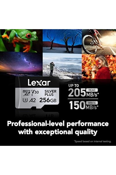 Lexar بطاقة ذاكرة microSDXC احترافية فضية بلس سعة 256 جيجابايت مع محول SD