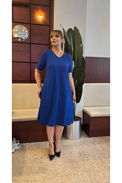 LİKRA Women's Large Size Lycra Crepe Dress