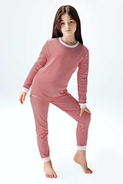 Brix Set pijama pentru fete culoare roșu dungi