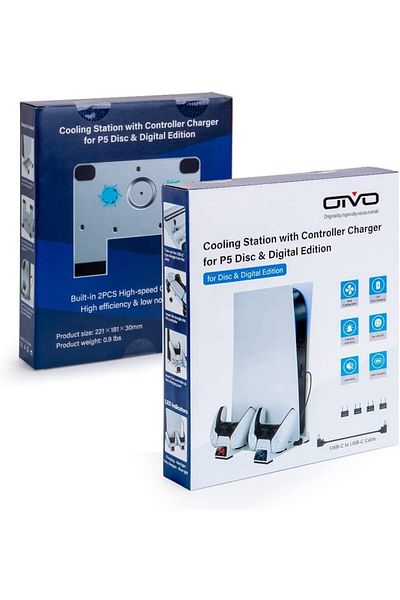 Generic PS5 Vertical Stand with 4-Port Charging Station & Quiet Cooling Fan
