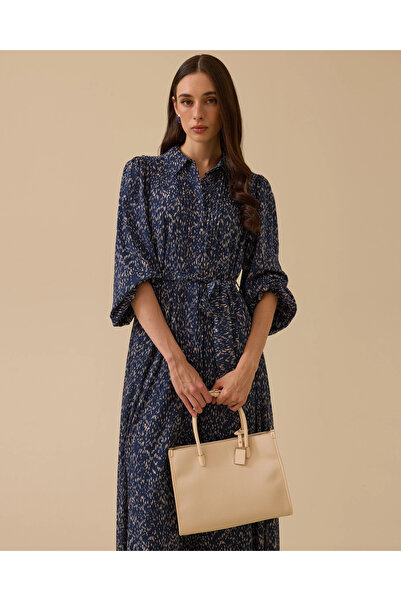 SCL Patterned Belted Dress with Pleat Detail