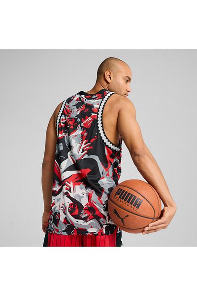 Puma Mens Rival Rage All-Over Print Mesh Tank - Red