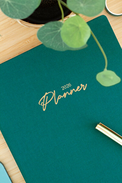 Matt Notebook 2026 Yılı 20x27 cm Keten Haftalık Planlayıcı Ajanda Koyu Yeşil