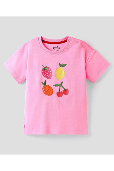 Bonfino GIRLS 100% COTTON OVERSIZED HALF SLEEVES T-SHIRT WITH FRONT EMBROIDER...