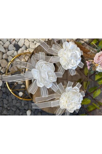 GÜRLEK TEKSTİL Beyaz Gül model Gelin ve Damat Bohçası Için Motifli Çiçek 3 Ad...