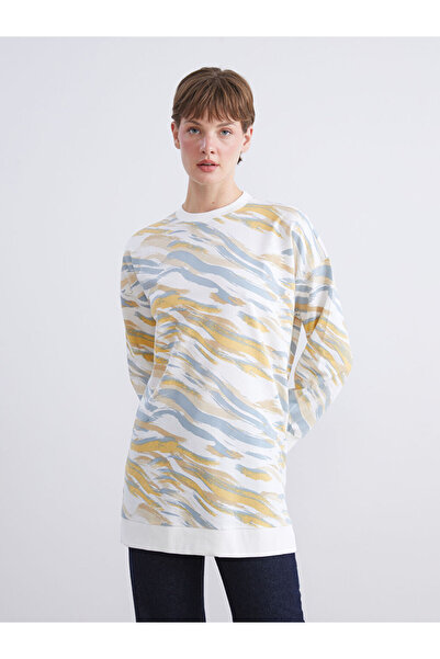 LC Waikiki Lcw Modestmavi Crew Neck Patterned Women's Sweatshirt Tunic