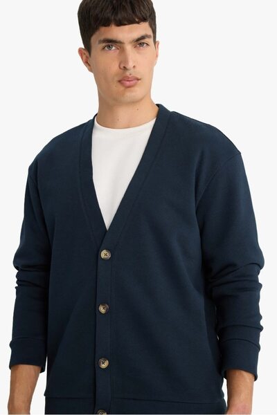 DeFacto New Season Regular Fit V-Neck Pique Buttoned Cardigan