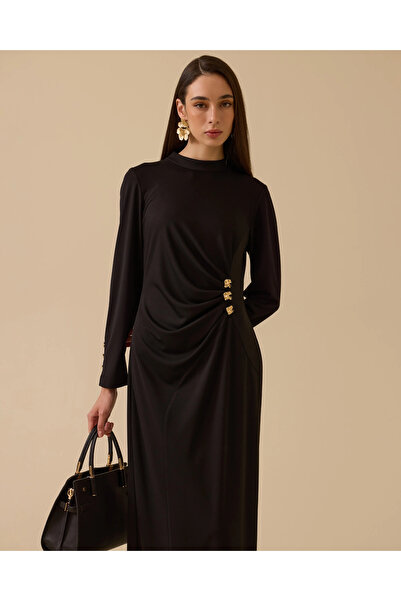 SCL Draped Crepe Dress with Metal Accessories
