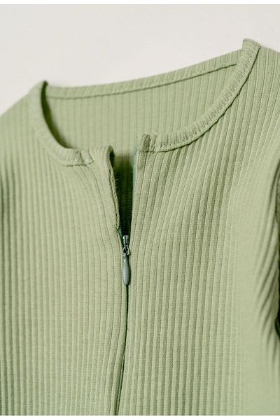 Bubito Full Footed Cotton Baby Romper with Hidden Zipper-Green