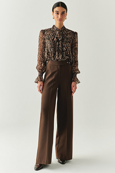 Exquise Tokalı Cepli Geniş Paça Regular Dokuma Pantolon