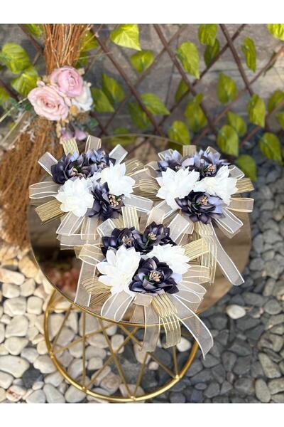 GÜRLEK TEKSTİL Gri Gelin ve Damat Bohçası Için Motifli Çiçek 3 Adet Bohça Çiç...