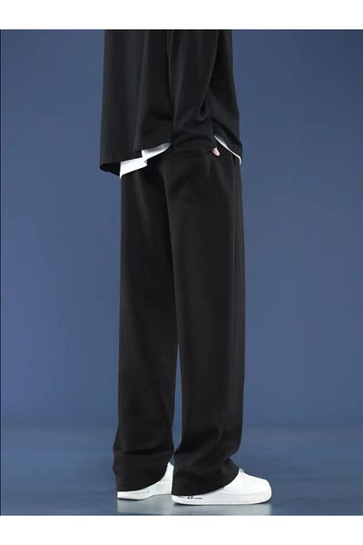 CAONNES Seasonal Casual Wide Leg High Waist Navy Blue Sweatpants-Asel0111