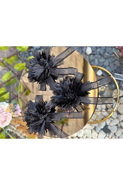 GÜRLEK TEKSTİL Siyah Gelin ve Damat Bohçası Için Motifli Çiçek 3 Adet Bohça Ç...