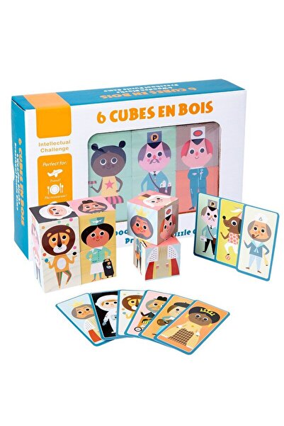 SDX Market Set de 6 cuburi puzzle din lemn Crafts Cubes en Bois