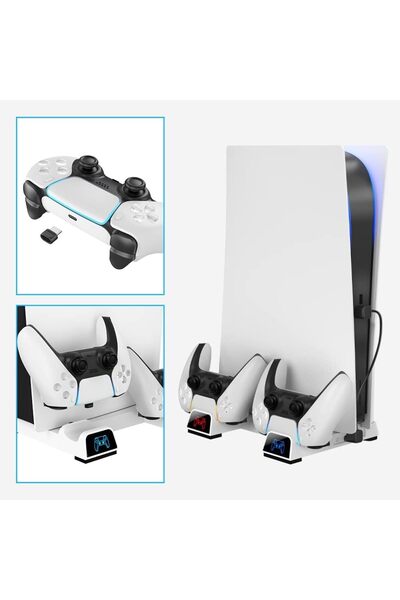 Generic PS5 Vertical Stand with 4-Port Charging Station & Quiet Cooling Fan