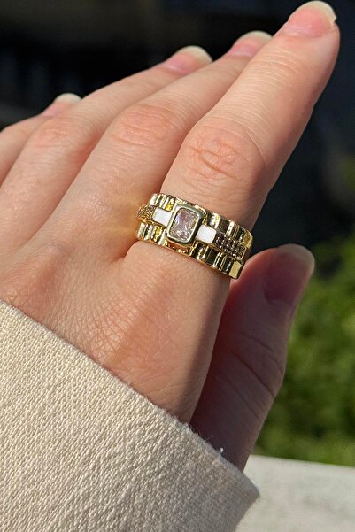 TAKIŞTIR Gold Color Stone Detailed Adjustable Ysx Ring