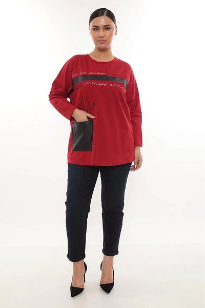 Lady Majestic Comfortable Fit Plus Size Women's Blouse Long Sleeve Lettering Detail with Pockets