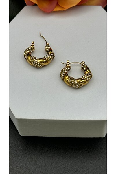 Çelik Stoned Spiral Model Hoop Earrings