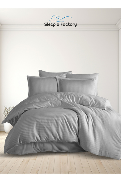 Sleep x Factory 6-Piece Cotton Comforter Set – Double – Striped Grey