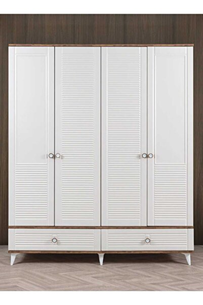 evimşah mobilya EVİMŞAH PANJURLU 4 KAPAKLI MEMBRAN CEVİZ / BEYAZ DOLAP