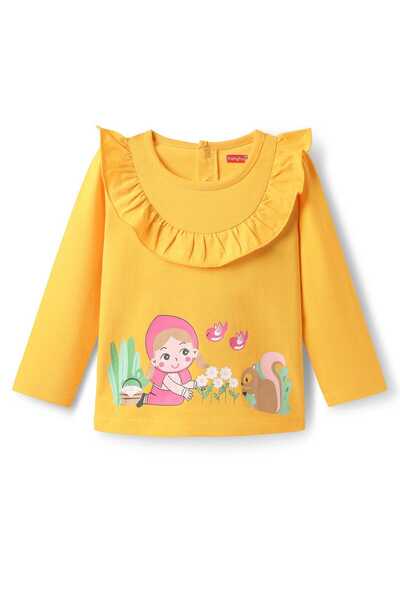 Babyhug تي شيرت محبوك 100% قطن بأكمام طويلة بطبعة حيوانات وطيور - أصفر