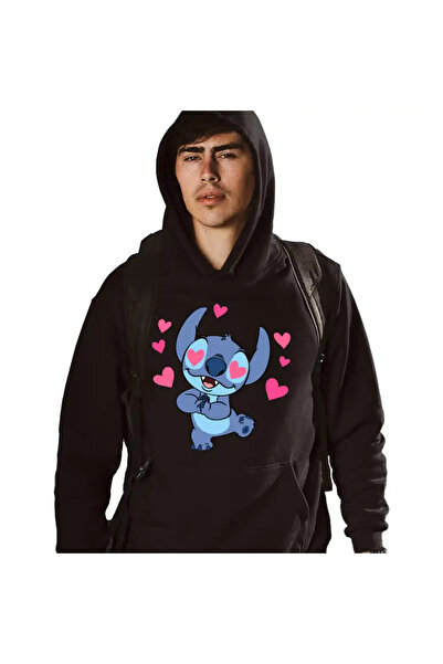 OEM Ανδρικό Φούτερ με Κουκούλα Stitch in Love