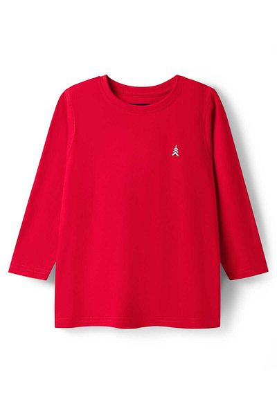 Pine kids Cotton Knit Full Sleeves Solid T-Shirt with Brand Logo - Red