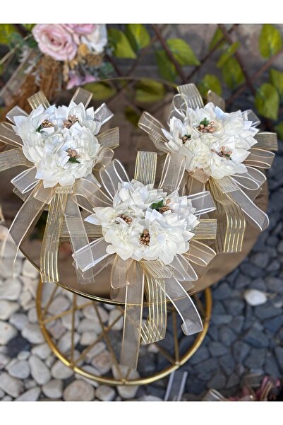 GÜRLEK TEKSTİL Beyaz Tomurcuklu Gelin ve Damat Bohçası Için Motifli Çiçek 3 A...