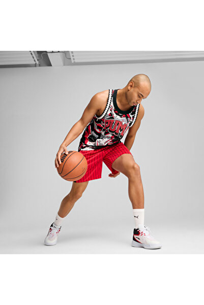 Puma Mens Rival Rage Heritage All-Over Print Shorts - Red