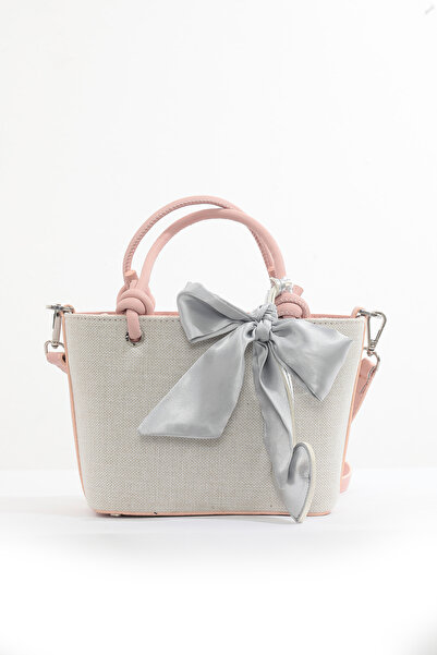 na nura collection Pink Linen Women's Heart Charm Hand and Shoulder Bag